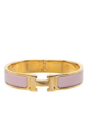 Hermes Clic H PM Bracelet Gold Pink Plated Enamel